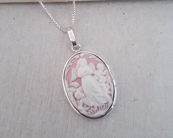 Sterling Silver Guardian Angel Cameo Necklace, Guardian Angel Jewellry,Silver Pendant, Made in Malta Silver Jewellry