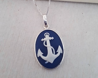 Anchor Marine Cameo Pendant,  Handmade silver 925 Necklace,  Anchor Silver Necklace, Cameo Jewellry