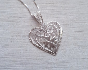 Heart Pendant, Silver Filigree Heart Pendant, Malta Gifts, Malta Souvenirs, Maltese Cross Pendant, Heart Jewellry, Valentine Gift,Gift Ideas