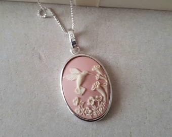 Hummingbird Jewellry, Sterling Silver Hummingbird Necklace, Hummingbird Cameo Necklace Handmade in Malta, Hummingbird Necklace