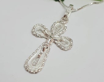 Crucifix pendant,filigree crucifix pendant, handmade in Malta, sterling silver 925 crucifix necklace,religious jewellry