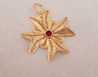 Maltese Cross Pendant, 24K Gold-Plated, Sterling Silver, 2.50cm, Filigree Maltese Cross Pendant, Croce di Malta, Malta Handmade Gifts.