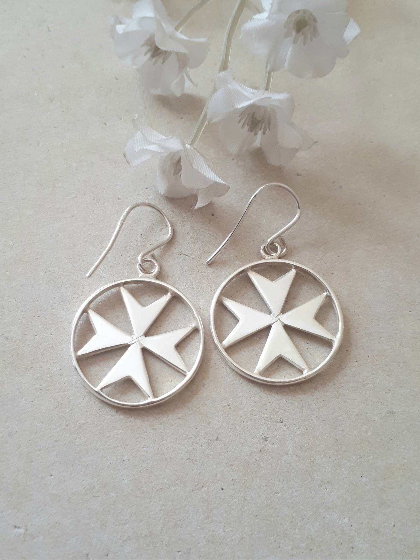 Sterling silver maltese cross earrings handmade in Malta Etsy