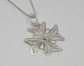 Maltese Cross Pendant, 2.00cm, Sterling Silver Maltese Cross, Handmade Filigree Maltese Cross, Malta Gifts, Malta Souvenirs, Croce di Malta.