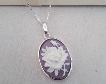 Stunning and vintage style handmade silver 925 necklace, Flower cameo sterling silver necklace made in Malta, Vintage style cameo jewellry.