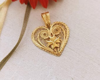 Heart Pendant, 24K Gold Plated on Sterling Silver, Gold Plated Heart Pendant, Valentine Gift, Filigree Heart, Malta Gifts, Malta Souvenir