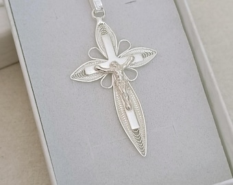 Crucifix Pendant, Filigree Crucifix, Handmade in Malta, Crucifix Necklace, Malta Gifts, Malta Souvenirs,Sterling Silver 925 Crucifix Pendant