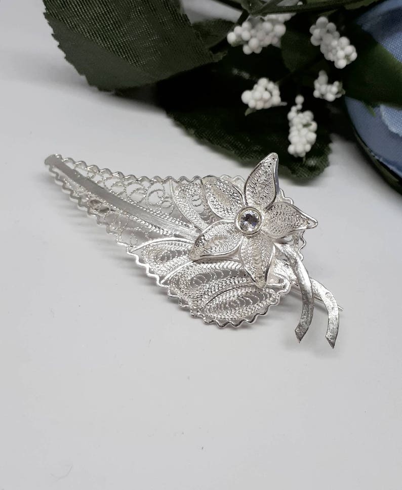 Leaf Brooch, Leaf Jewelry, Filigree Leaf Brooch, Silver Leaf Brooch, Silver Leaf, Silver Brooch, Maltese Filigree, Malta Gift,Filigree Leaf image 1