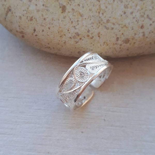Sterling Silver Adjustable Band Ring, Filigree Handmade in Malta Silver Ring, Malta Gifts and Souvenirs