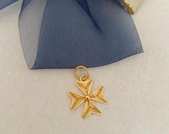 Bracelet En Or Jaune 9 Carats Malte - Double Motif Croix De Malte En Relief - Longueur 18.4cm - Neuf