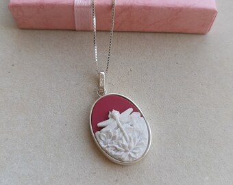 Dragonfly Pendant, Resin Dragonfly Cameo Necklace, Sterling Silver 925 Dragonfly Jewelry, Handmade in Malta, Dragonfly Silver Necklace.