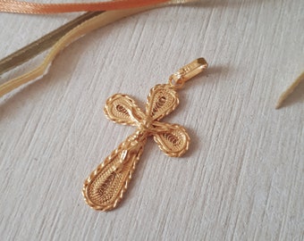 Crucifix Pendant, 24K Gold Plated, Sterling Silver 925 Filigree, Handmade in Malta, Religious Jewellry, Gold Plated Crucifix Pendant