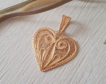 Heart Pendant, 24K Gold Plated on Sterling Silver 925, Gold Plated Heart Pendant, Filigree Heart, Malta Gifts, Malta Souvenir