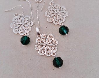 Stunning and Unique Silver 925 Filigree Earrings with Bicone Beads Handmade in Malta, Malta Gifts and Souvenirs