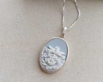 Dragonfly Pendant, Resin Dragonfly Cameo Necklace, Sterling Silver 925 Dragonfly Jewelry, Handmade in Malta, Dragonfly Silver Necklace.
