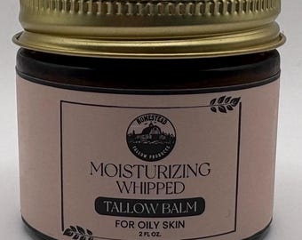 Whipped Tallow Face Cream, Tallow Moisturizer for Oily Skin, Non Comedogenic Face Balm, Grass Fed Tallow Skin Care, Natural Moisturizer