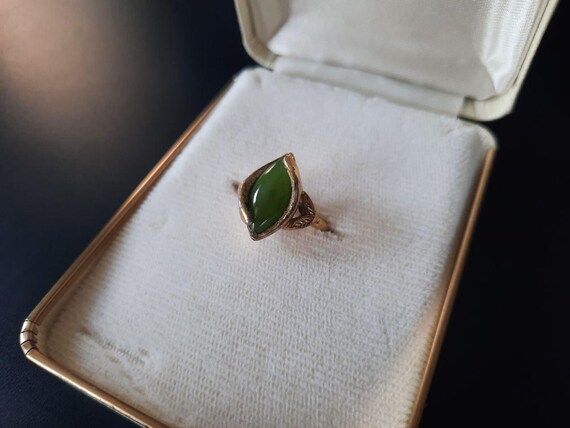 10K Gold Electroplated Ring, Green Stone, Retro Jewelry, Vintage