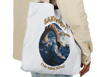 Sand Worm of Doom (Minimal) Tote Bag | Surf Monster Graphic Carryall | Fun Campy Spring Break Horror Gift | VCD Design
