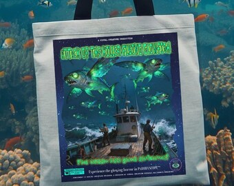 Attack of the Killer Flying Glowfish (1974) Tote Bag | Campy Sea Monster Parody Carryall Gift | VCD Design