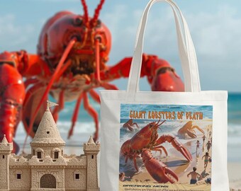 Giant Lobsters of Death (1976) Tote Bag | Campy Beach Monster Parody Carryall | Spring Sea Horror Gift | VCD Design