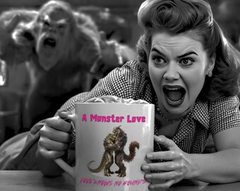 Monster Love Mug | Retro 50s Movie Parody Coffee Cup