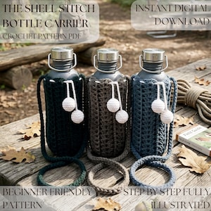 Shell Stitch Crochet Bottle Carrier Pattern for Women DIY Summer Cozy Crochet Accessory Guide Instant PDF Download Printable Tutorial