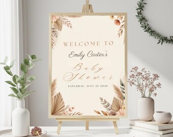 Editable Pampas Grass Baby Shower Welcome Sign Muted Blue Pampas Grass ...
