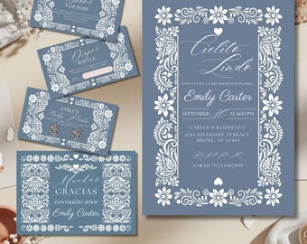 Cielito Lindo Baby Shower Invitation, Blue Talavera, Editable Template (Digital Download)