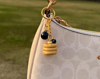 Blueberry pancake polymers keychain glossy gold or silver