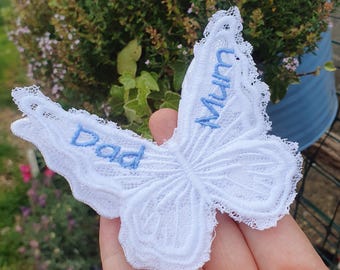 Embroidered Lace Butterfly Patch – Keepsake, Wedding Gift, Something Blue, Sew-On/Magnet Applique Butterflies - Personalised