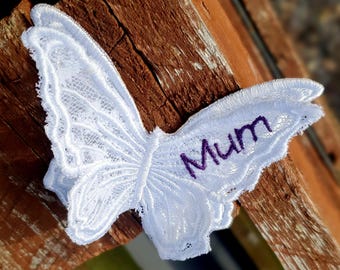 Embroidered Lace Butterfly Patch – Keepsake, Wedding Gift, Something Blue, Personalised Sew-On Applique Butterflies - Personalised