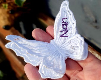 Geborduurde kanten vlinderpatch – aandenken, huwelijkscadeau, iets blauws, gepersonaliseerde opnaaiende stoffen vlinders – gepersonaliseerd