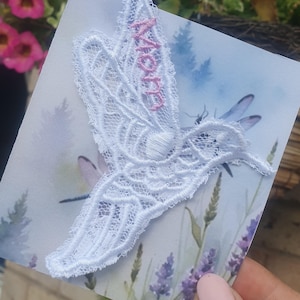 Colibrì in pizzo ricamato - Libellula in pizzo - Pesce in pizzo - Ricordo di nozze personalizzato - Decorazione per velo