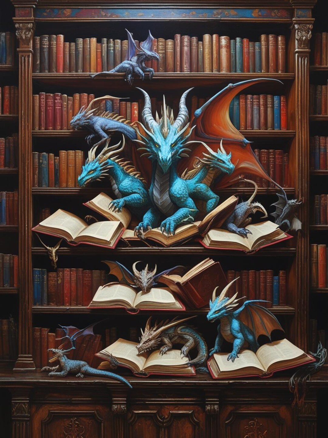 DIGITAL DOWNLOAD PRINTS - Dragons in a Library - Etsy