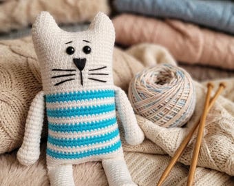 Crochet Cat Plush, Handmade Kitty Doll, Amigurumi Cat Toy, Nursery Decor Gift