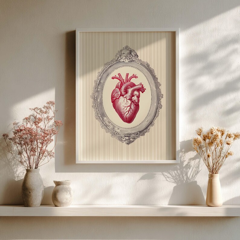 Anatomical Heart Wall Art Printable, Vintage Medical Gothic Art, Red ...