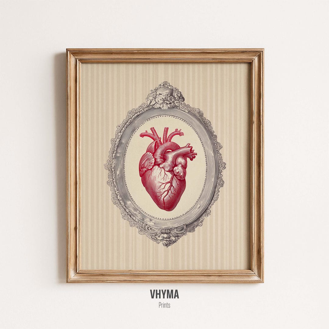 Anatomical Heart Wall Art Printable, Vintage Medical Gothic Art, Red ...