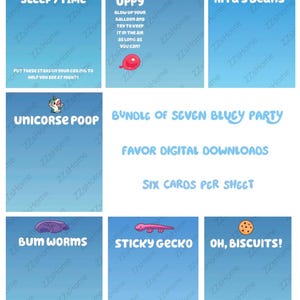 Lot de 7 cadeaux en téléchargement numérique Blue-y Dog : Keepy Uppy | Bumworm | Caca de licorne | Rita's Beans | Oh Biscuits ! | Gecko collant | Dormir