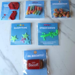 Bluey Themed Party Favors | Keepy Uppy | Sticky Gecko | Sleepytime Stars | Oh Biscuits! | Bum Worms | Unicorse Poop | Rita’s Beans