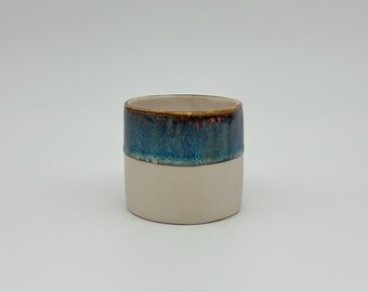 Handmade Espresso Cup, White Stoneware with Blue-Brown Drip Glaze, Modern Handmade Espresso Mug, Unique Handmade Pottery Cup, Espresso Cup
