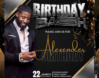 Men's Birthday Party Flyer Template, Birthday Bash Club Flyer, Boy Editable Canva Template, Zodiac Birthday Event Flyer, Instant Download.