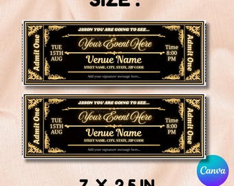 Editable Concert Ticket Canva, DIY Tickets Template, DIY Surprise Gift, Birthday Gift Idea, Printable Tickets Template, Digital Download.