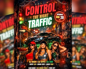 Traffic Party Flyer, Editable Canva Template, DJ Nightclub Event Flyer, Trendy Party Invitation, Club Event Flyer, Instant Download.