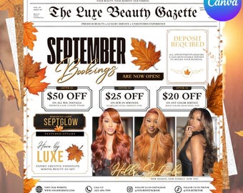 Fall Booking Flyer, Fall Books Are Open Flyer, September Hair Flyer, September Bookings Flyer, Autumn Sale Flyer, Fall Season Flyer Template