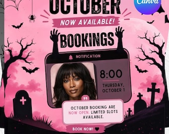 October Booking Flyer, Halloween Booking Flyer Template, Halloween Event Flyer, Canva Editable DIY Flyer, Printable Spooky Flyer.