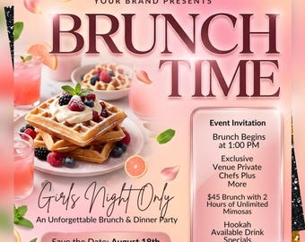 Birthday Brunch Invitation, Floral Ladies Party, Champagne Invitation, Brunch Party, Editable Canva Template, Instant Download, Millie
