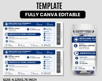 Prescription Label Template | Pharmacy Label Design | Editable Medicine Bottle Label | Canva Template | Instant Download