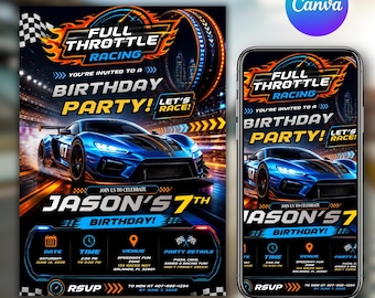 Editable Hot Cars Birthday Invitation, Hot Cars Let's Race Birthday Party Digital Invitation, Boys Birthday Card, Digital Download Template