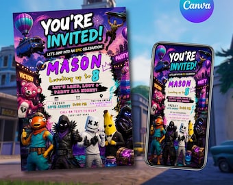 Editable Fort Game Birthday Invitation, Printable Gamer Birthday Party Invite, Battle Royale Theme, Digital Download,Editable Canva Template
