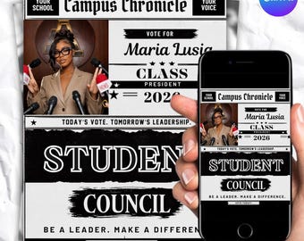 Student Council Campaign Flyer Template, School Election Flyer, Editable Canva Poster, Homecoming Election, Vote For Me, Canva Editable